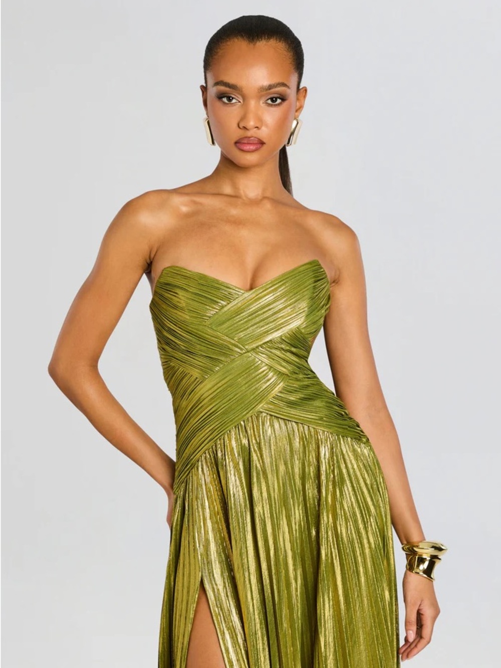 Retrofête Metallic Olive-Gold Strapless Pleated Maxi Gown - Stephie Gown - Picture 4 of 4